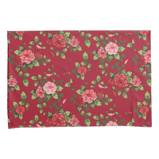 美しい赤いバラ模様の枕ケース 枕カバー (正面右)