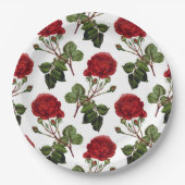 美しい赤いバラ模様 ペーパープレート (正面)