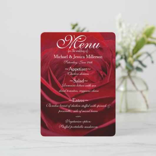 美しい赤いバラ結婚のメニュー メニュー (スタンド正面)