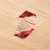 美しい赤いバラ輝くドレスキンセアニェラ アクリル招待状 (レイダウン)