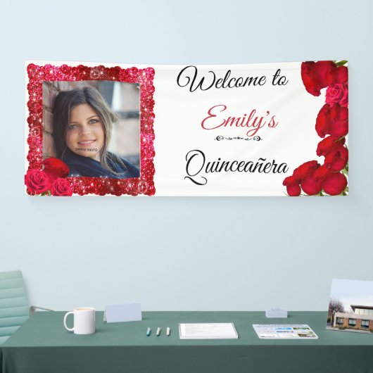 美しい赤いバラ, グリッター, キンセアニエラ, オーダーメイド 横断幕 (トレードショー)