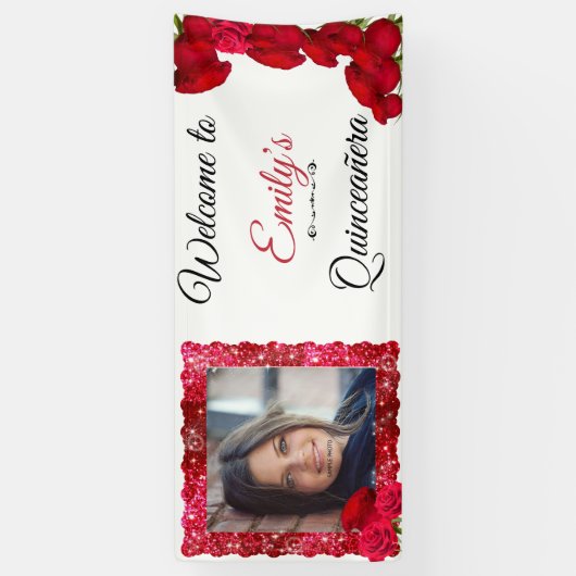 美しい赤いバラ, グリッター, キンセアニエラ, オーダーメイド 横断幕 (縦)
