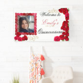 美しい赤いバラ、金ゴールドグリッタースパークル写真 横断幕 (インサイチュ)