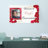 美しい赤いバラ、金ゴールドグリッタースパークル写真 横断幕 (トレードショー)