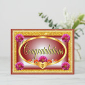 美しい赤いフローラデザインおめでとう 招待状 (スタンド正面)