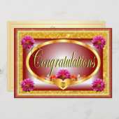 美しい赤いフローラデザインおめでとう 招待状 (正面/裏面)