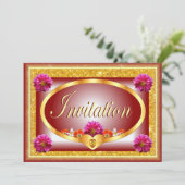 美しい赤いフローラデザイン招待カード 招待状 (スタンド正面)