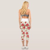 美しい赤いフローラバラパターン カプリレギンス (裏面)