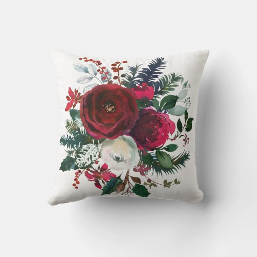 美しい赤いブルゴーニュの水彩牡丹の家族 クッション (裏面)
