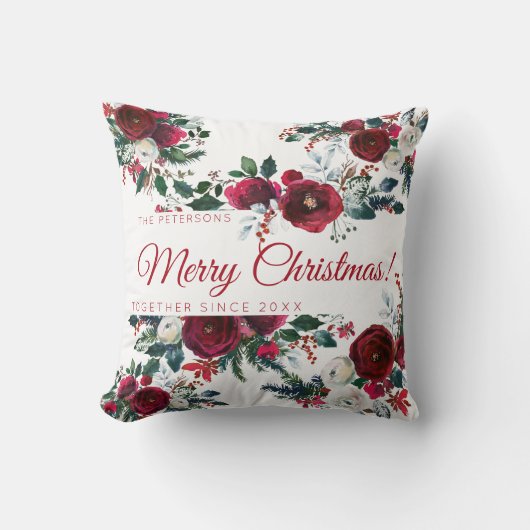 美しい赤いブルゴーニュの水彩牡丹の家族 クッション (正面)