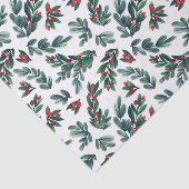 美しい赤いベリーのグリーンリースのクリスマスパターン 薄葉紙 (詳細)