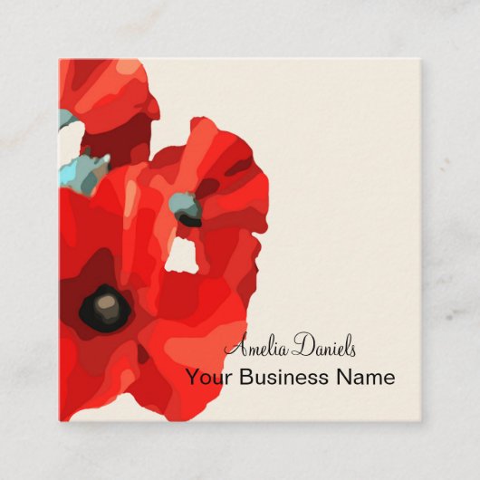 美しい赤いポピーの名刺 スクエア名刺 (正面)