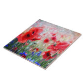 美しい赤いポピー絵を描ズ タイル (側面)
