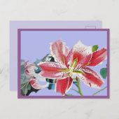 美しい赤いユリの水彩画 ライラックの誕生日ポストカード ポストカード (正面/裏面)