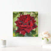 美しい赤いローズウォールクロック スクエア壁時計 (ホーム)