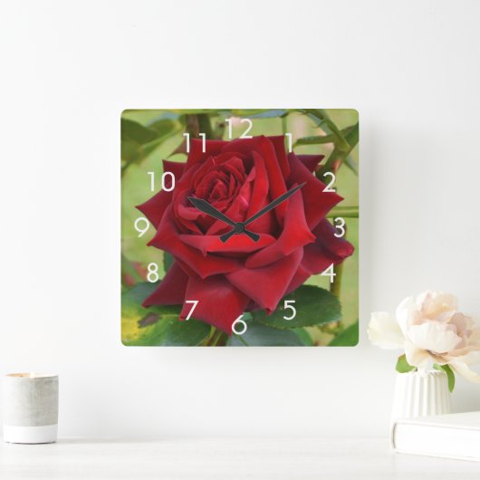美しい赤いローズウォールクロック スクエア壁時計 (ホーム)