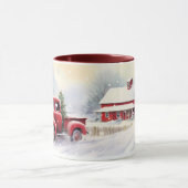 美しい赤いヴィンテージトラック冬の風景 マグカップ (中央)