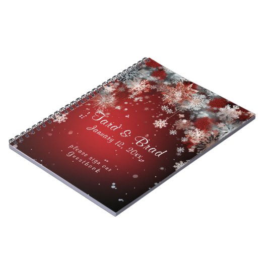 美しい赤い冬の結婚式のゲストブック ノートブック (左側)