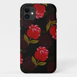 美しい赤い半透明のバラの刺繍パターン iPhone 11 ケース