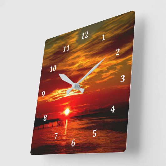美しい赤い夕日 スクエア壁時計 (傾斜)