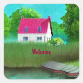 美しい赤い屋根のキャビンby the Lake Welcome スクエアシール (正面)