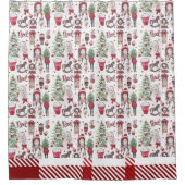 美しい赤い格子状の水色クリスマスの要素 シャワーカーテン (正面)