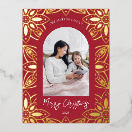 美しい赤い植物体のフレーム写真 箔シーズンポストカード