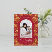 美しい赤い植物体のフレーム写真 箔シーズンポストカード (立ち正面)