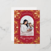 美しい赤い植物体のフレーム写真 箔シーズンポストカード (正面/裏面)