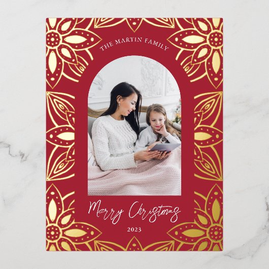 美しい赤い植物体のフレーム写真 箔シーズンポストカード (正面)