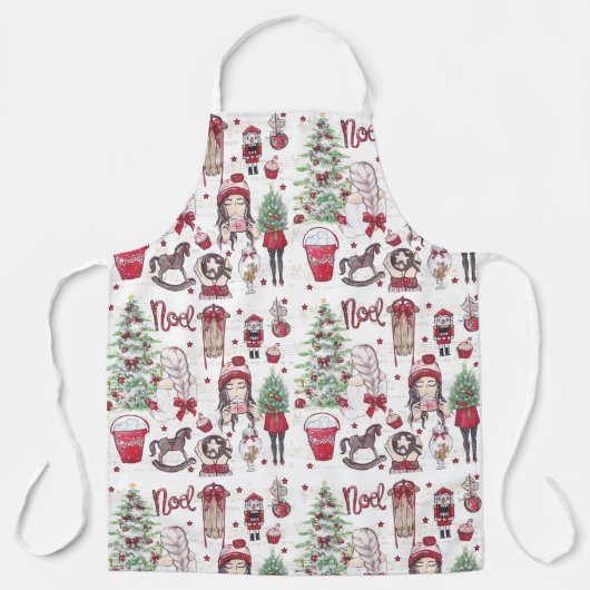 美しい赤い水の色のクリスマスの要素 エプロン (正面)