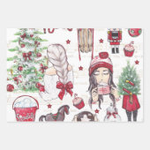 美しい赤い水の色のクリスマスの要素 ラッピングペーパーシート (正面3)