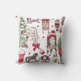 美しい赤い水の色クリスマスハンド絵を描ー クッション