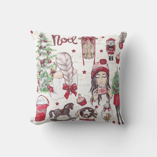 美しい赤い水の色クリスマスハンド絵を描ー クッション (正面)