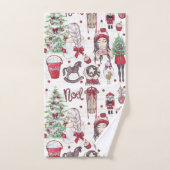 美しい赤い水の色クリスマスファミリー名 バスタオルセット (ハンドタオル)