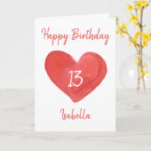 美しい赤い水の色ハート13誕生日 カード (黄色い花)