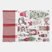 美しい赤い水色のクリスマス キッチンタオル (横)