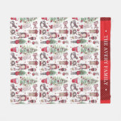 美しい赤い水色のクリスマス フリースブランケット (正面(横))