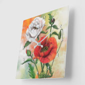 美しい赤い白いケシ – ミグネ絵画ドの芸術 スクエア壁時計 (傾斜)
