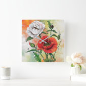 美しい赤い白いケシ – ミグネ絵画ドの芸術 スクエア壁時計 (ホーム)