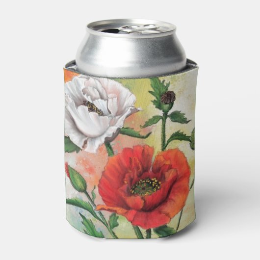 美しい赤い白いケシ – ミグネ絵画ドの芸術 缶クーラー (缶正面)