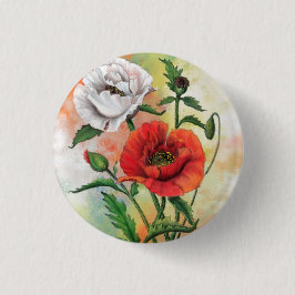 美しい赤い白いケシ – ミグネ絵画ドの芸術 缶バッジ