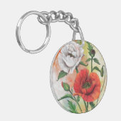 美しい赤い白いポピー絵画ズキーチェーン キーホルダー (正面左)