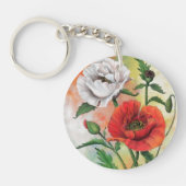 美しい赤い白いポピー絵画ズキーチェーン キーホルダー (正面)