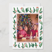 美しい赤い緑のホリーファミリークリスマスフォト シーズンカード (正面)