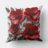 美しい赤い花と離れ花 クッション (裏面)