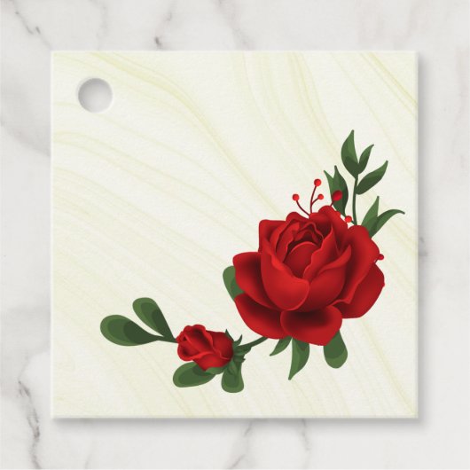 美しい赤い花の緑葉 フェイバータグ (正面)