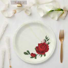 美しい赤い花の緑葉 ペーパープレート