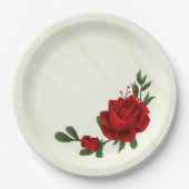 美しい赤い花の緑葉 ペーパープレート (正面)