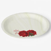 美しい赤い花の緑葉 ペーパープレート (アングル)